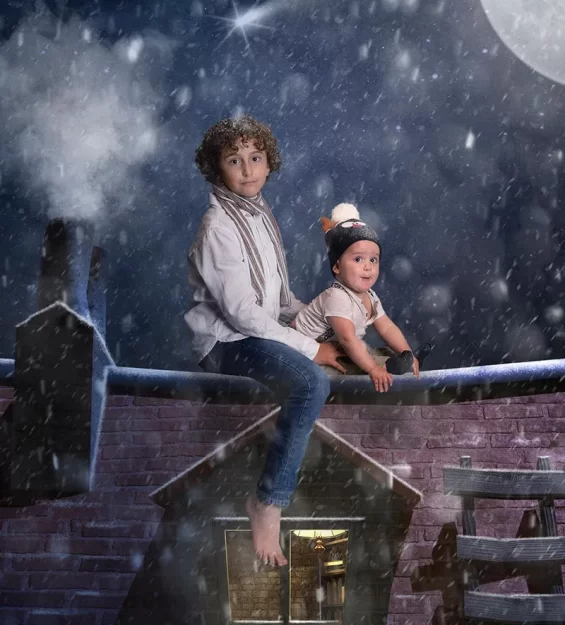 Fotografía de Navidad en estudio · sesión infantil y familiar navideña