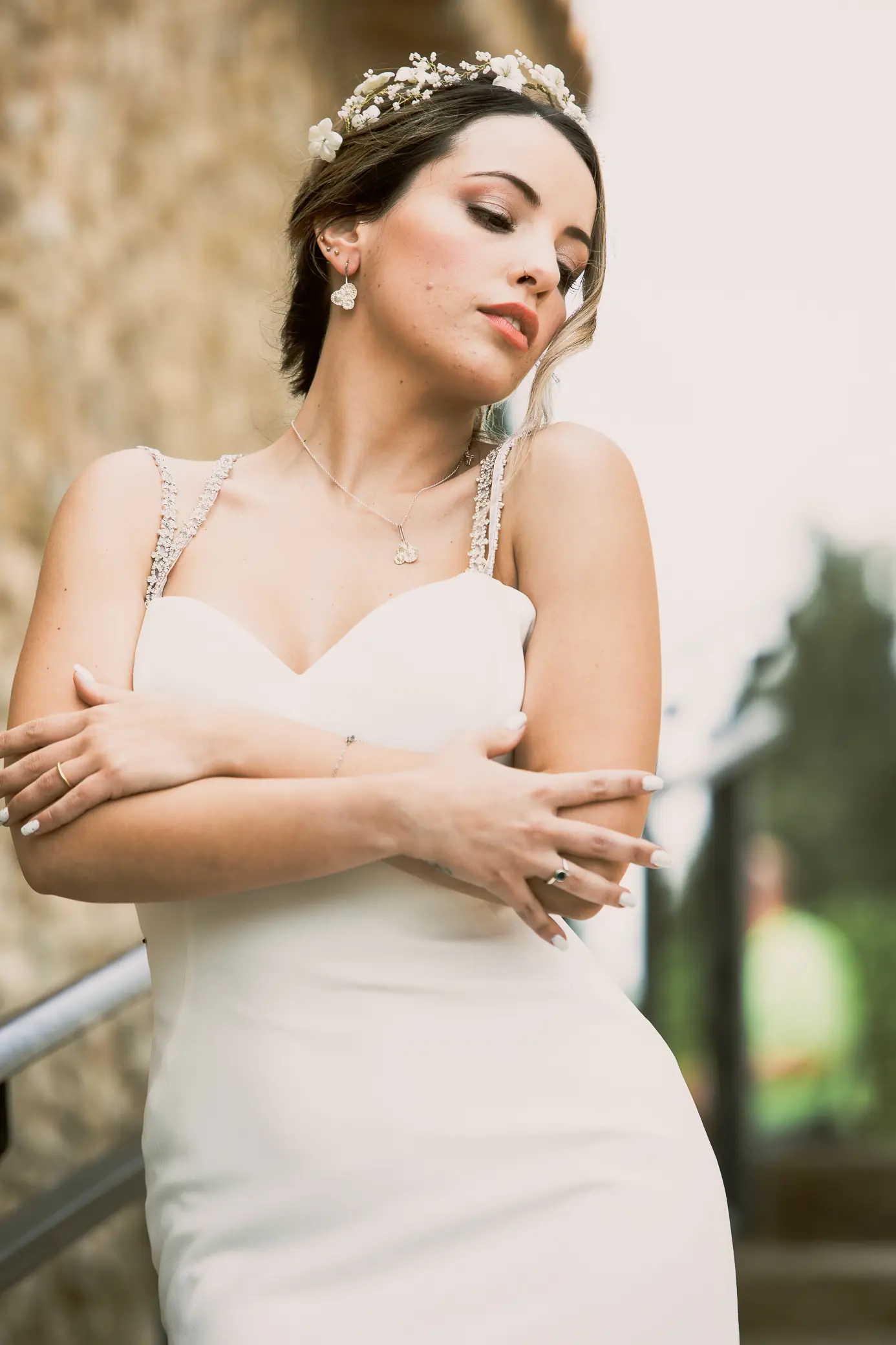 Retrato de novia durante el día de la boda